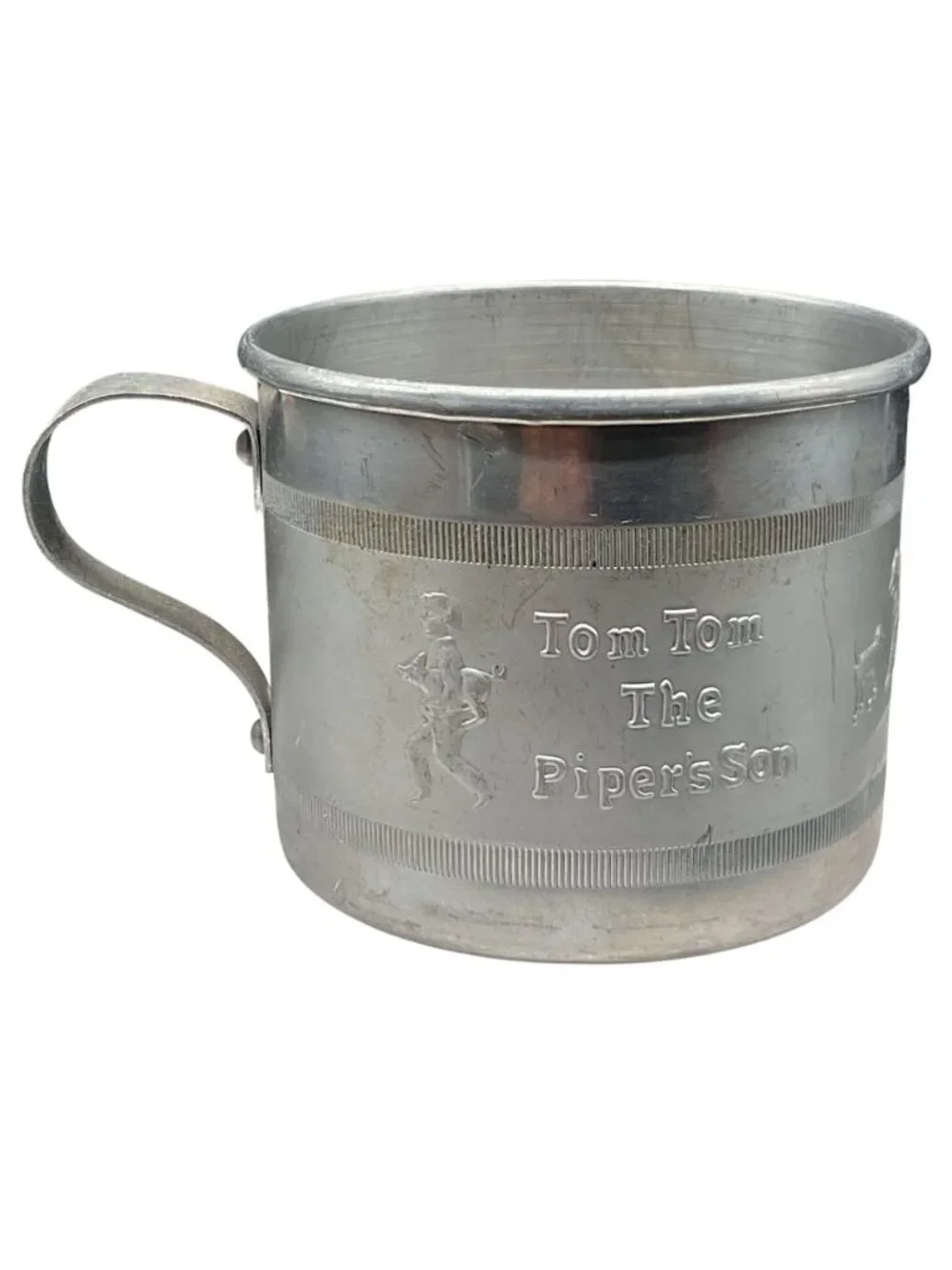 Vtg Childs Aluminum Nursery Rhyme Cup With Handle - 